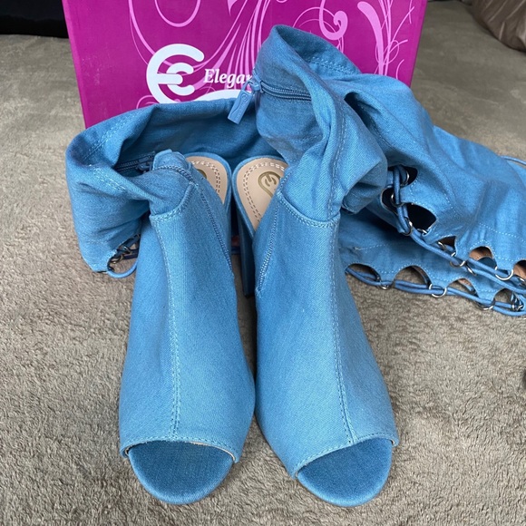 NWT Denim Lace Up Open Toe Shoes - Picture 2 of 7